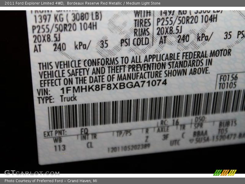 Bordeaux Reserve Red Metallic / Medium Light Stone 2011 Ford Explorer Limited 4WD