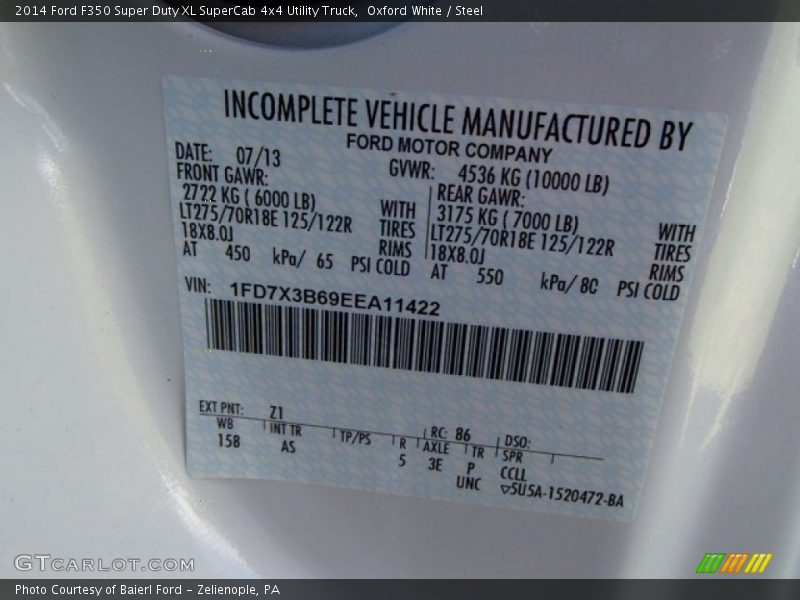 2014 F350 Super Duty XL SuperCab 4x4 Utility Truck Oxford White Color Code Z1
