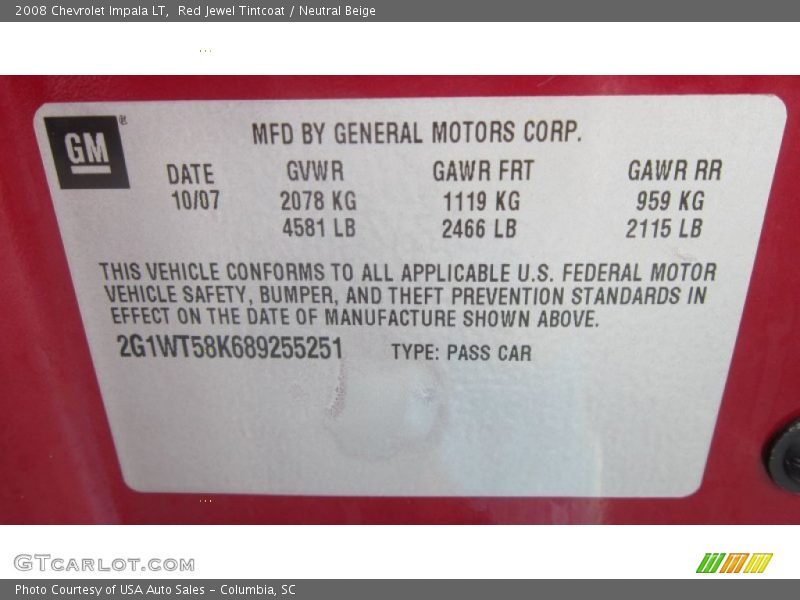 Red Jewel Tintcoat / Neutral Beige 2008 Chevrolet Impala LT