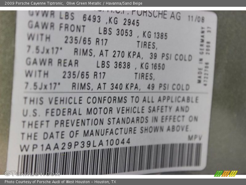 Olive Green Metallic / Havanna/Sand Beige 2009 Porsche Cayenne Tiptronic