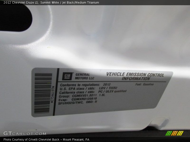Summit White / Jet Black/Medium Titanium 2012 Chevrolet Cruze LS