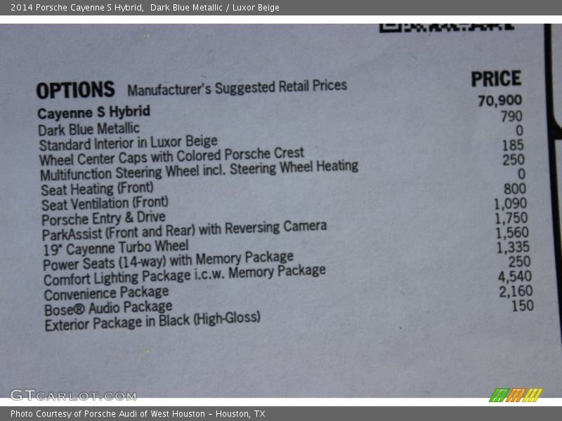  2014 Cayenne S Hybrid Window Sticker