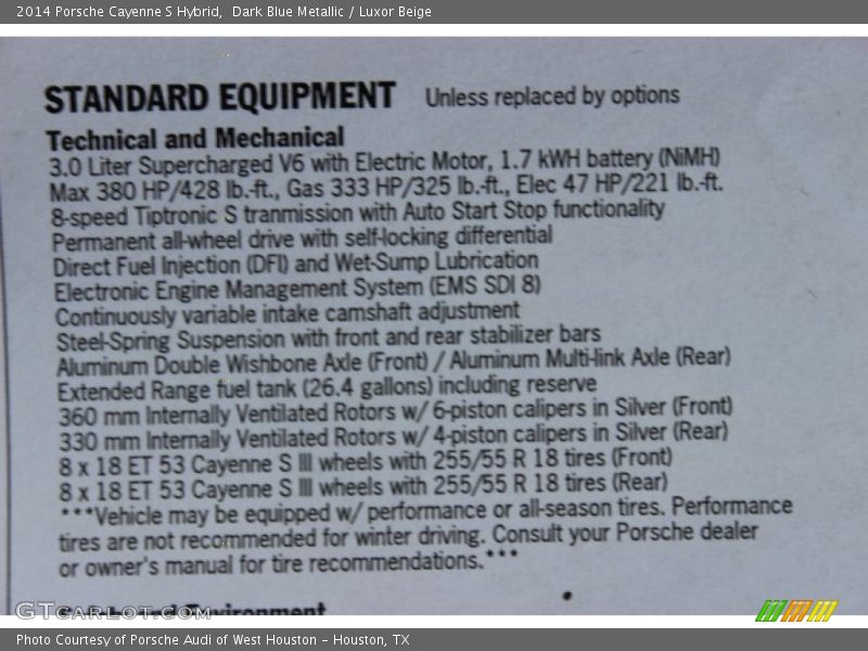  2014 Cayenne S Hybrid Window Sticker