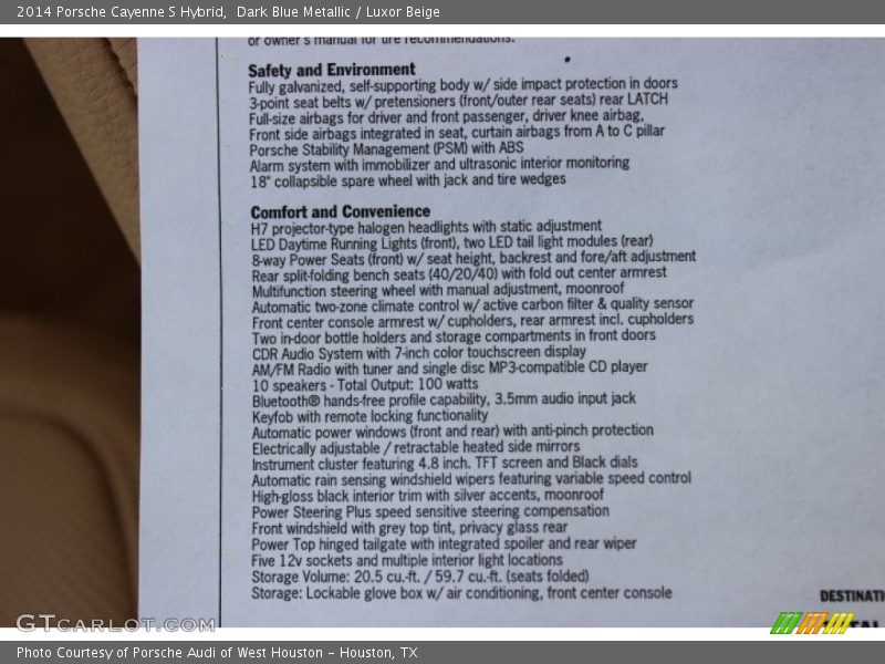  2014 Cayenne S Hybrid Window Sticker