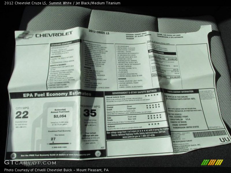 Summit White / Jet Black/Medium Titanium 2012 Chevrolet Cruze LS