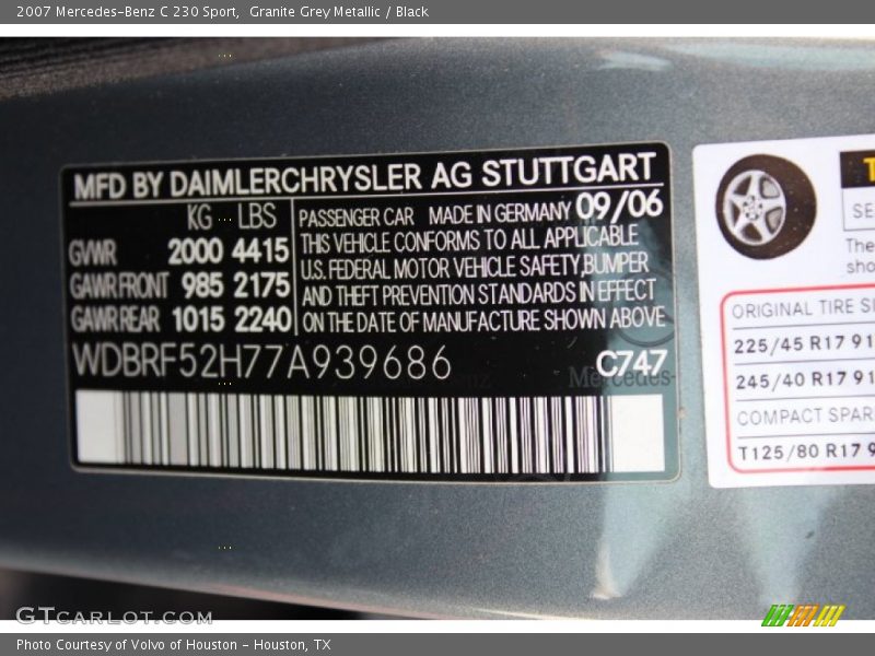 Granite Grey Metallic / Black 2007 Mercedes-Benz C 230 Sport