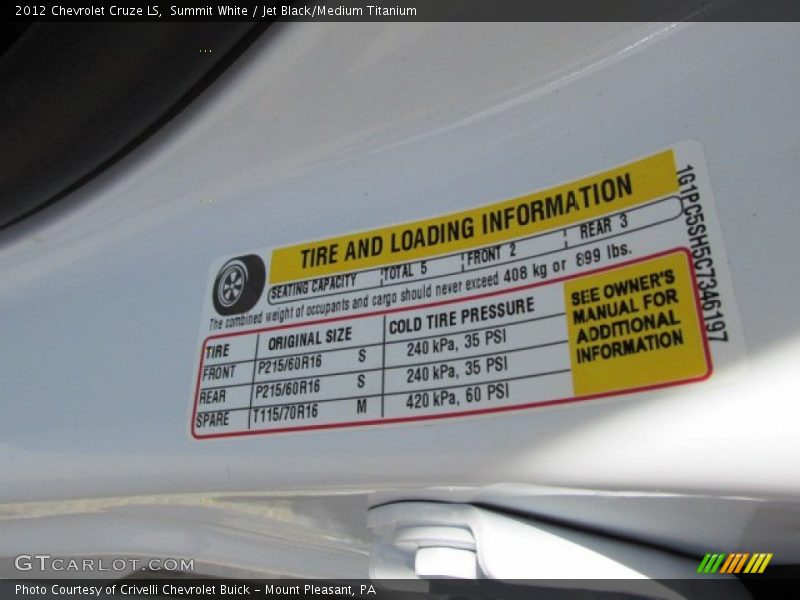 Summit White / Jet Black/Medium Titanium 2012 Chevrolet Cruze LS