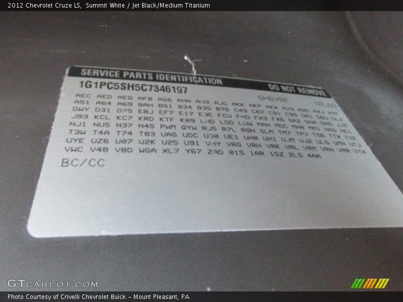 Summit White / Jet Black/Medium Titanium 2012 Chevrolet Cruze LS