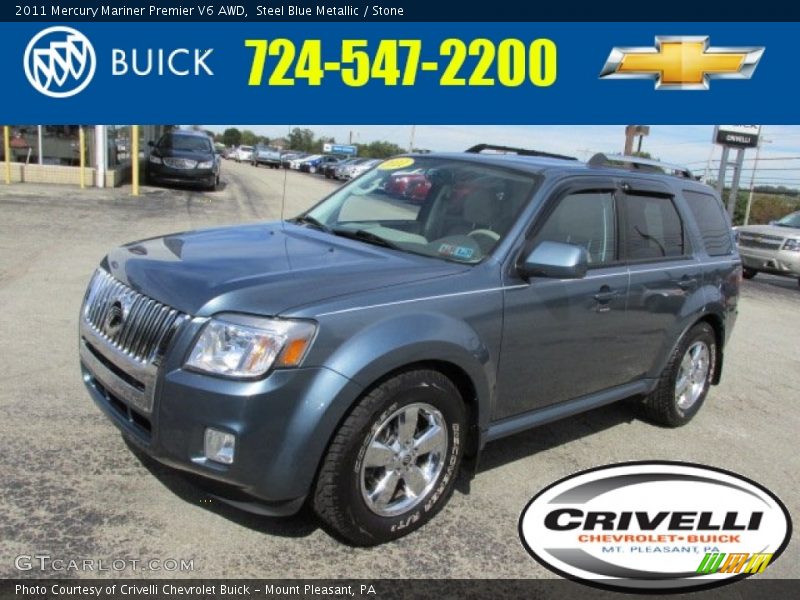 Steel Blue Metallic / Stone 2011 Mercury Mariner Premier V6 AWD