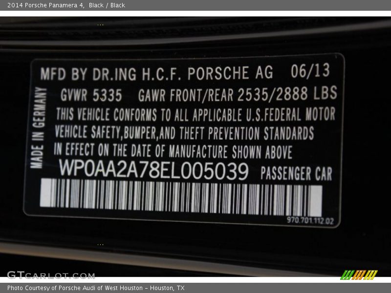 Info Tag of 2014 Panamera 4