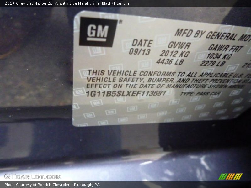 Atlantis Blue Metallic / Jet Black/Titanium 2014 Chevrolet Malibu LS