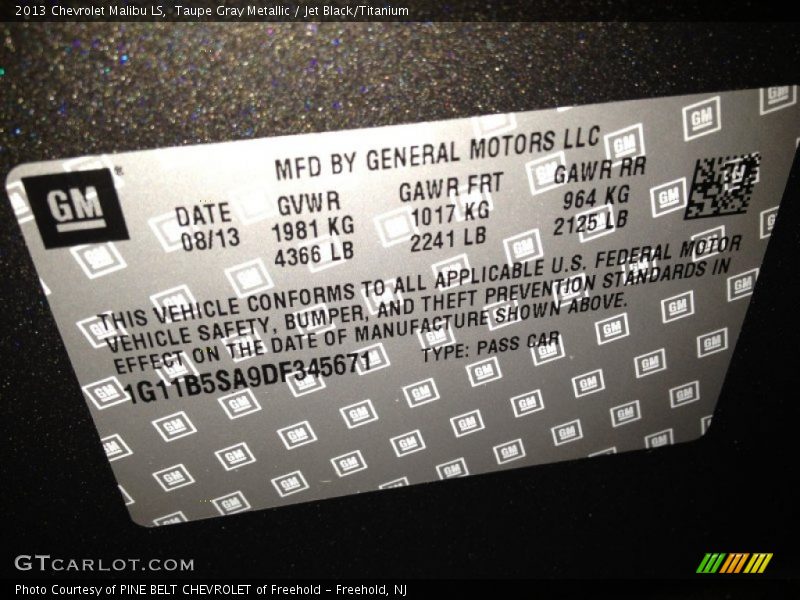 Taupe Gray Metallic / Jet Black/Titanium 2013 Chevrolet Malibu LS