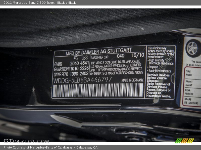 Black / Black 2011 Mercedes-Benz C 300 Sport
