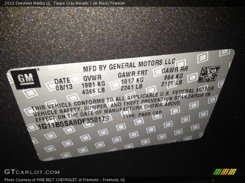Taupe Gray Metallic / Jet Black/Titanium 2013 Chevrolet Malibu LS