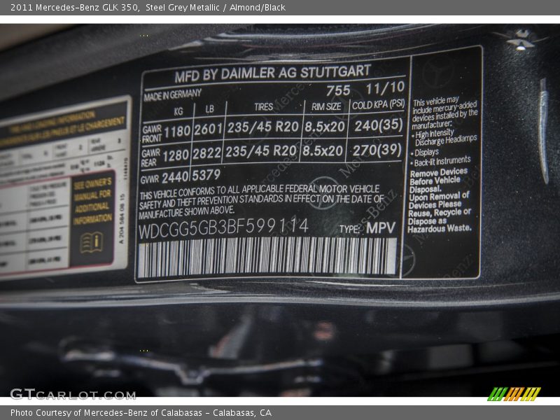 Steel Grey Metallic / Almond/Black 2011 Mercedes-Benz GLK 350
