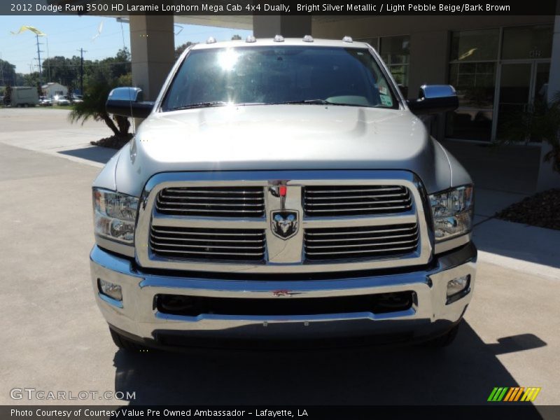 Bright Silver Metallic / Light Pebble Beige/Bark Brown 2012 Dodge Ram 3500 HD Laramie Longhorn Mega Cab 4x4 Dually