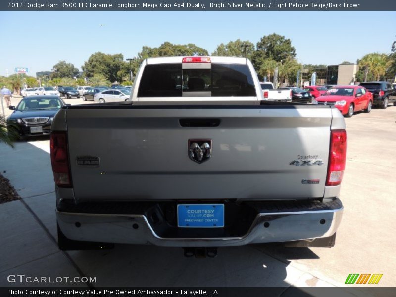 Bright Silver Metallic / Light Pebble Beige/Bark Brown 2012 Dodge Ram 3500 HD Laramie Longhorn Mega Cab 4x4 Dually
