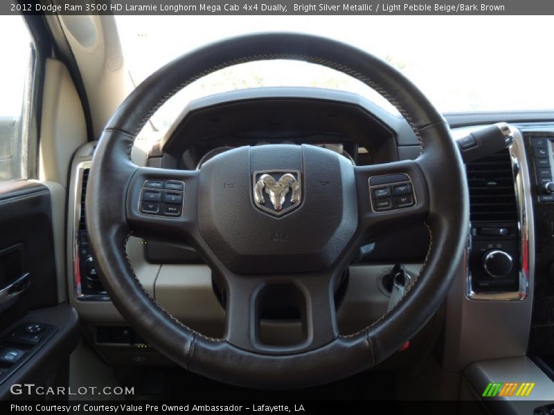 Bright Silver Metallic / Light Pebble Beige/Bark Brown 2012 Dodge Ram 3500 HD Laramie Longhorn Mega Cab 4x4 Dually