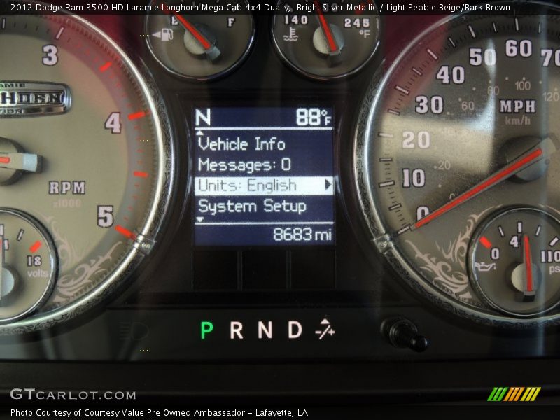 Bright Silver Metallic / Light Pebble Beige/Bark Brown 2012 Dodge Ram 3500 HD Laramie Longhorn Mega Cab 4x4 Dually