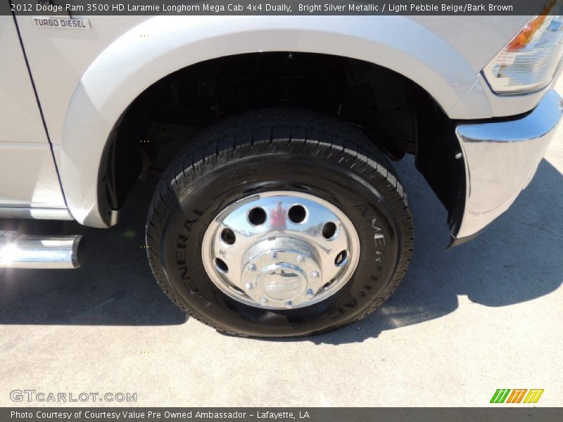 Bright Silver Metallic / Light Pebble Beige/Bark Brown 2012 Dodge Ram 3500 HD Laramie Longhorn Mega Cab 4x4 Dually