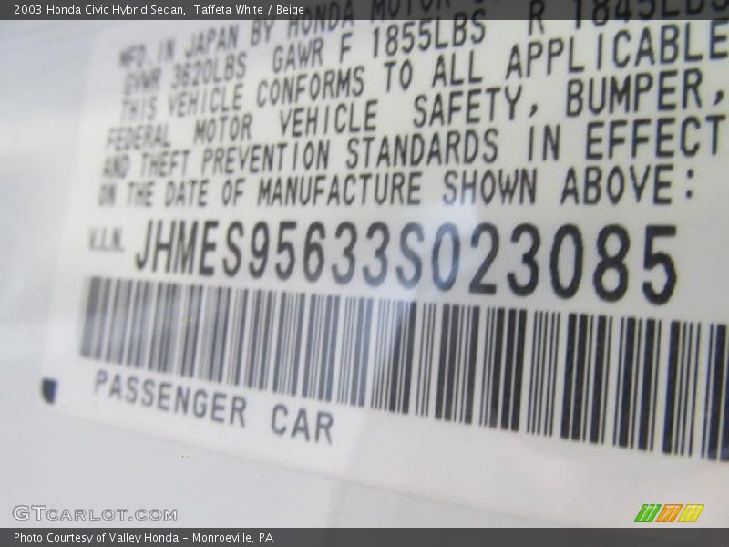 Taffeta White / Beige 2003 Honda Civic Hybrid Sedan