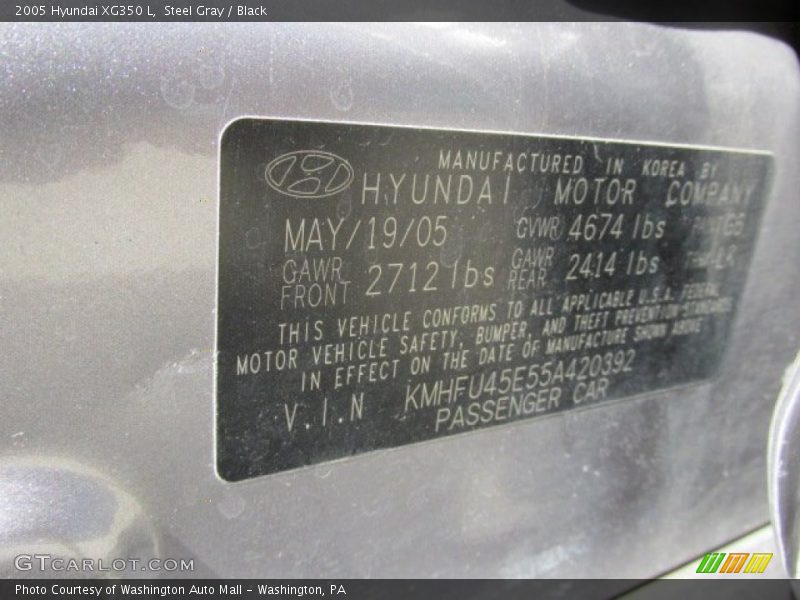 Steel Gray / Black 2005 Hyundai XG350 L
