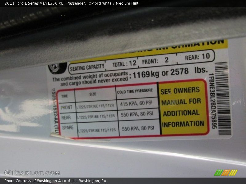 Oxford White / Medium Flint 2011 Ford E Series Van E350 XLT Passenger
