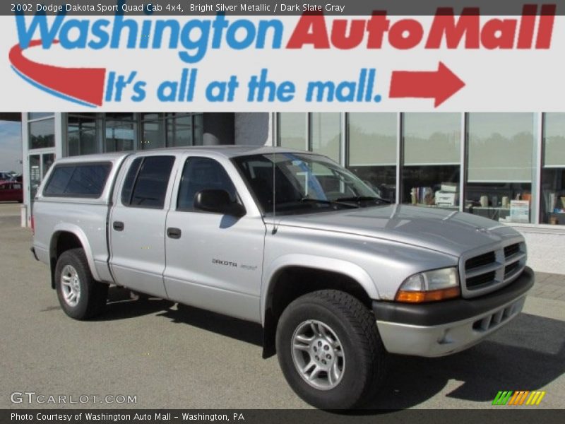Bright Silver Metallic / Dark Slate Gray 2002 Dodge Dakota Sport Quad Cab 4x4