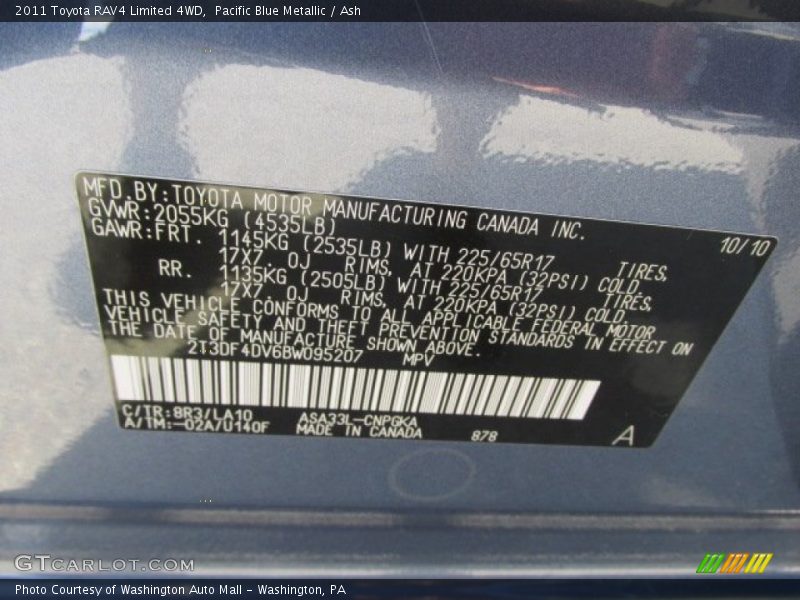 Pacific Blue Metallic / Ash 2011 Toyota RAV4 Limited 4WD