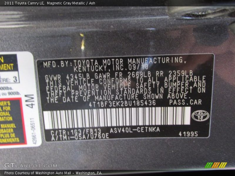 Magnetic Gray Metallic / Ash 2011 Toyota Camry LE