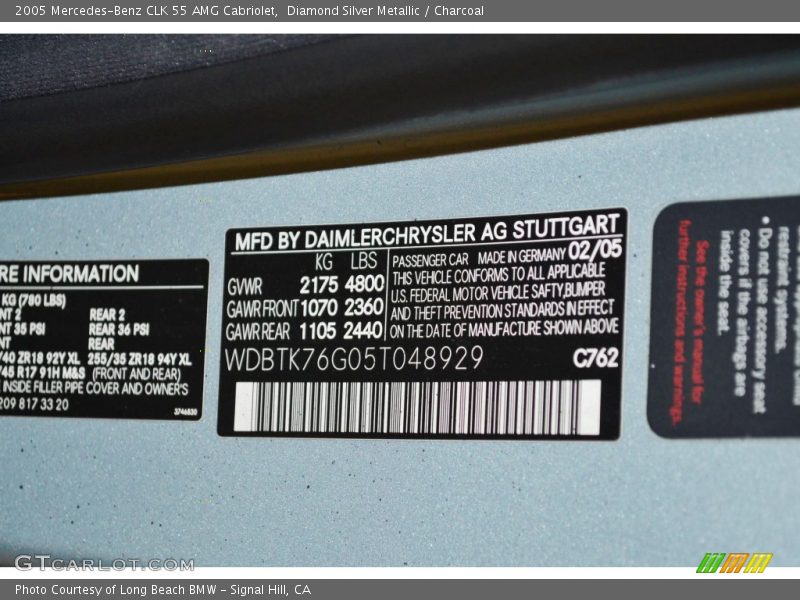 2005 CLK 55 AMG Cabriolet Diamond Silver Metallic Color Code 762