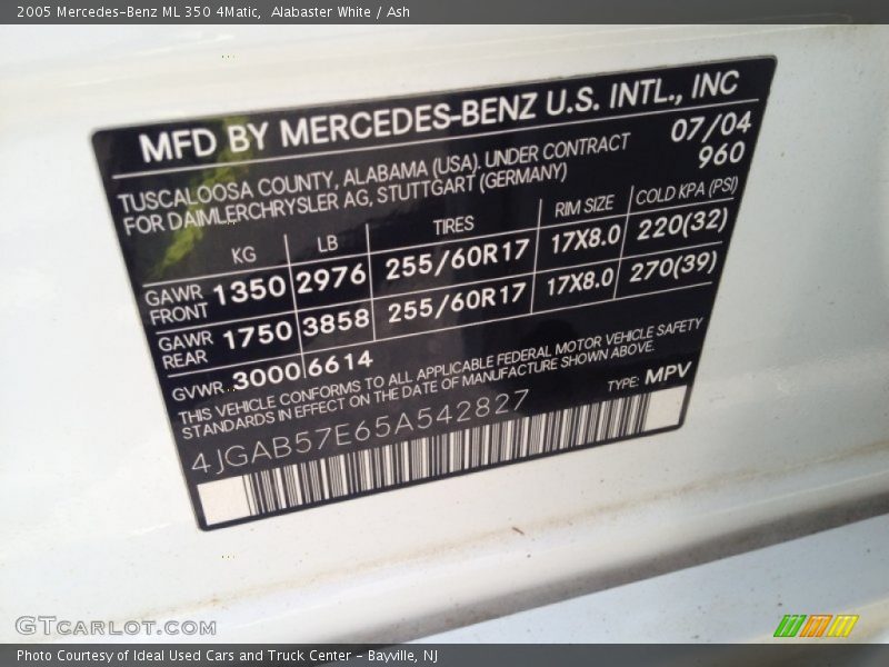 Alabaster White / Ash 2005 Mercedes-Benz ML 350 4Matic