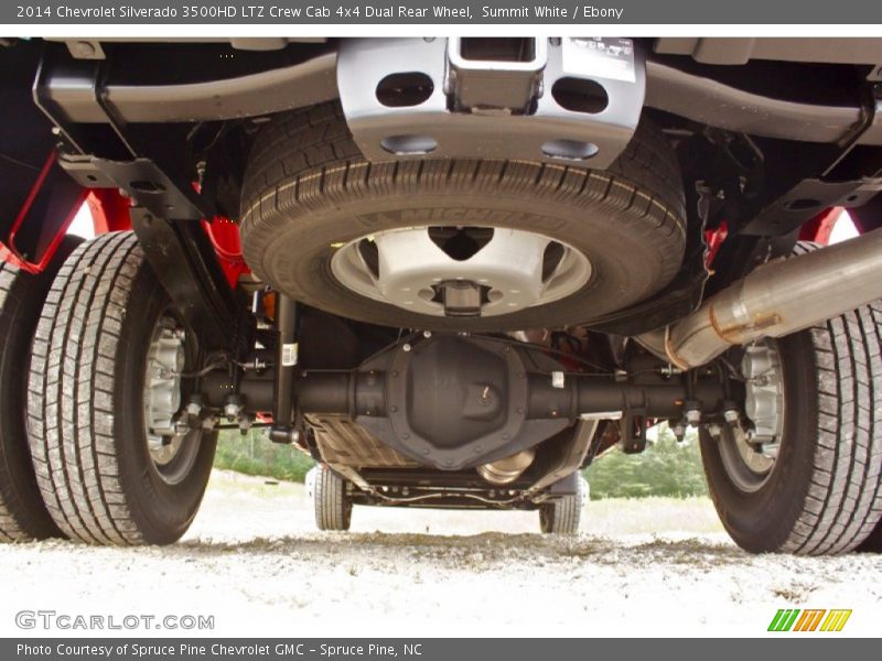 Undercarriage of 2014 Silverado 3500HD LTZ Crew Cab 4x4 Dual Rear Wheel