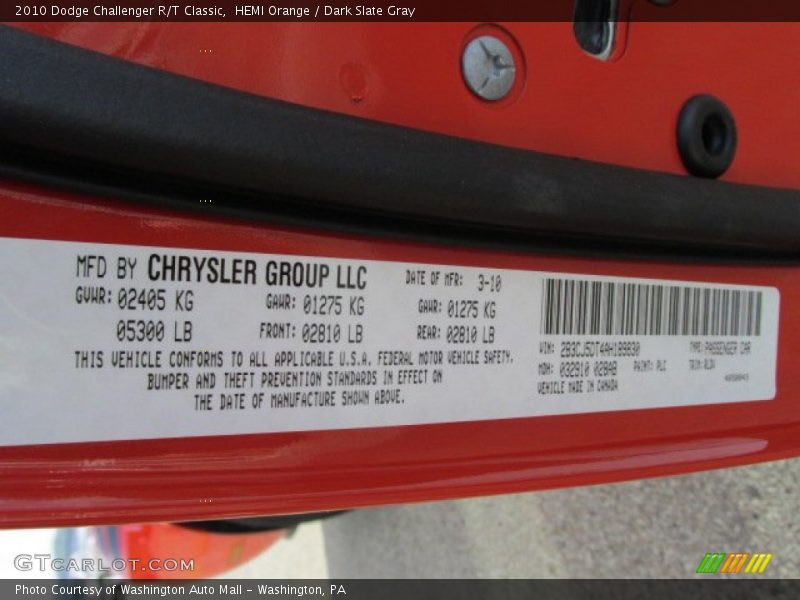 HEMI Orange / Dark Slate Gray 2010 Dodge Challenger R/T Classic