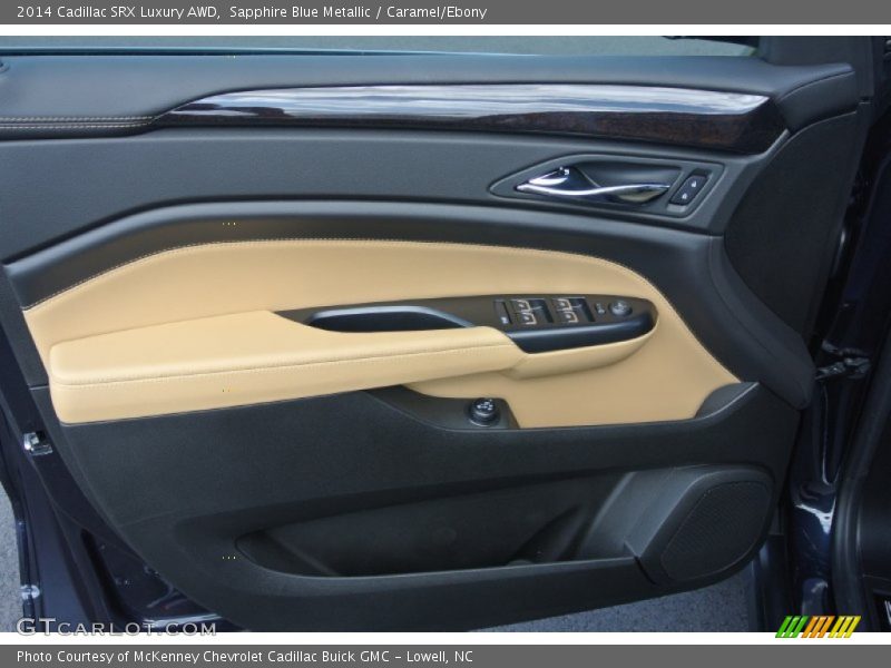 Sapphire Blue Metallic / Caramel/Ebony 2014 Cadillac SRX Luxury AWD