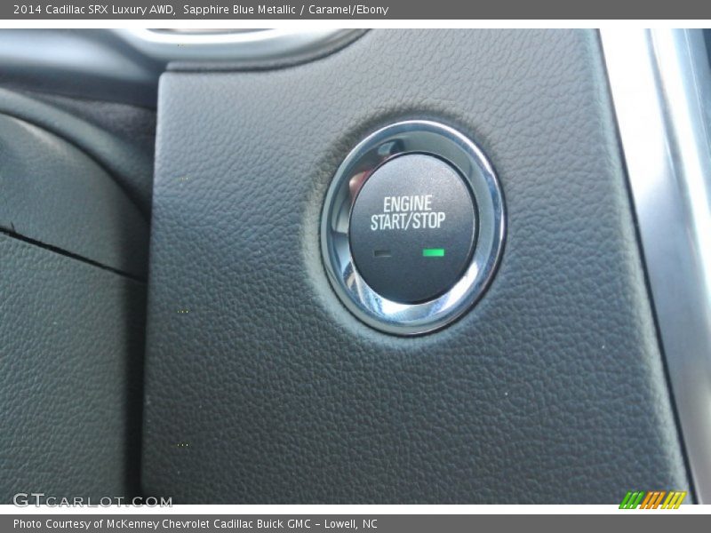 Sapphire Blue Metallic / Caramel/Ebony 2014 Cadillac SRX Luxury AWD