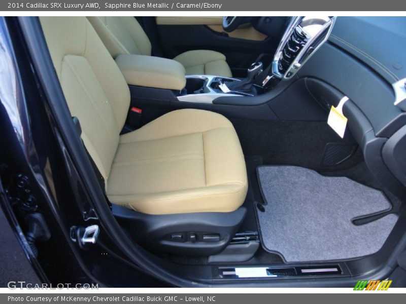 Sapphire Blue Metallic / Caramel/Ebony 2014 Cadillac SRX Luxury AWD