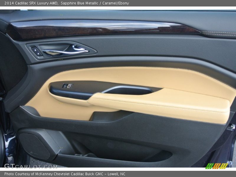 Sapphire Blue Metallic / Caramel/Ebony 2014 Cadillac SRX Luxury AWD