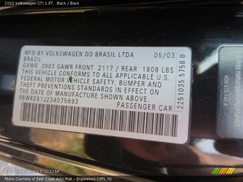 Black / Black 2003 Volkswagen GTI 1.8T