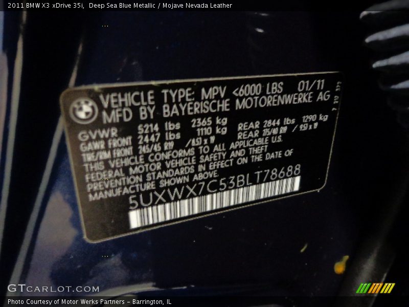 Deep Sea Blue Metallic / Mojave Nevada Leather 2011 BMW X3 xDrive 35i