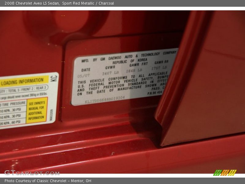 Sport Red Metallic / Charcoal 2008 Chevrolet Aveo LS Sedan