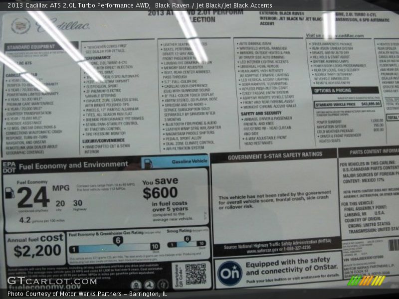  2013 ATS 2.0L Turbo Performance AWD Window Sticker