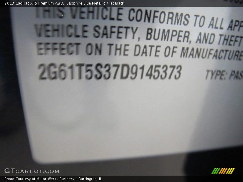 Sapphire Blue Metallic / Jet Black 2013 Cadillac XTS Premium AWD