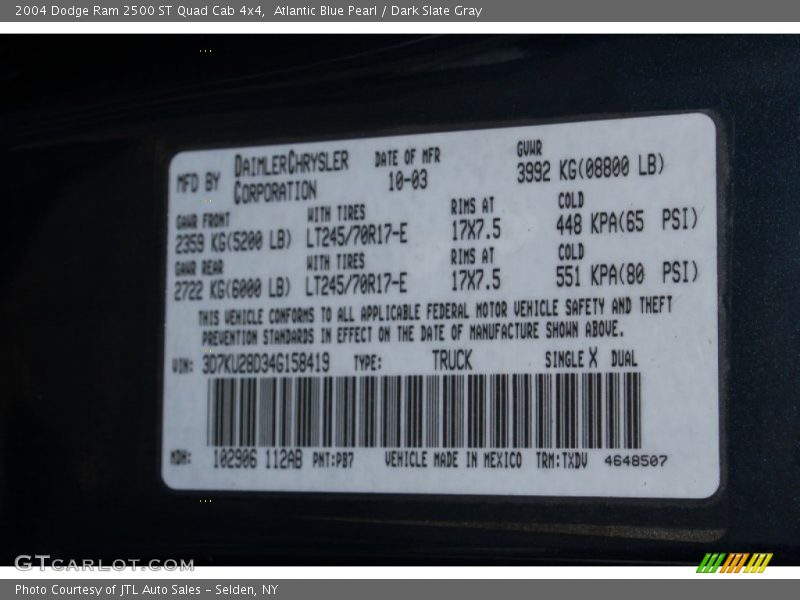 Atlantic Blue Pearl / Dark Slate Gray 2004 Dodge Ram 2500 ST Quad Cab 4x4