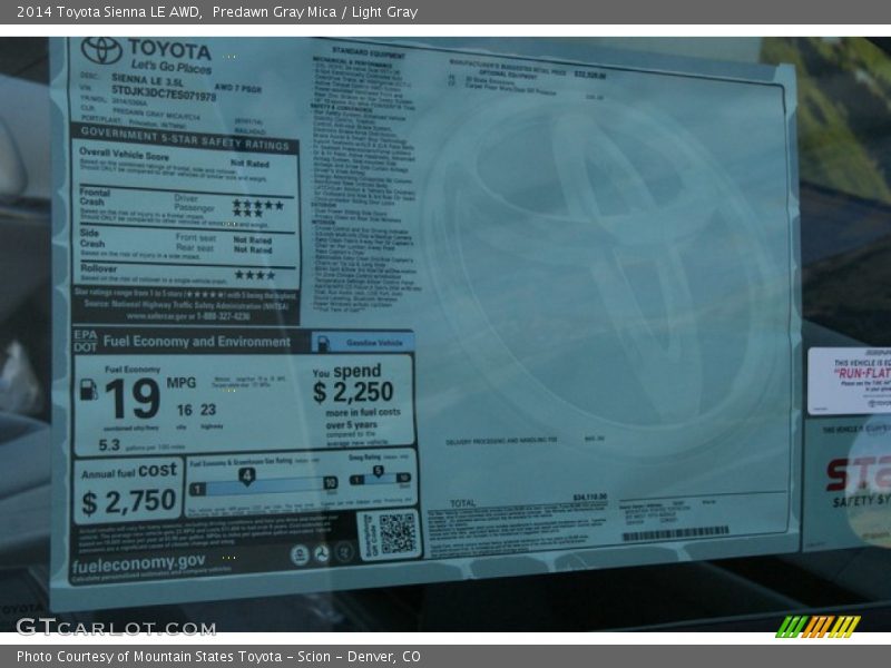 Predawn Gray Mica / Light Gray 2014 Toyota Sienna LE AWD