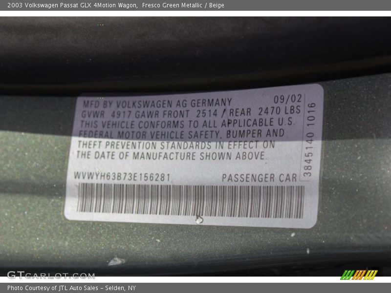 Fresco Green Metallic / Beige 2003 Volkswagen Passat GLX 4Motion Wagon