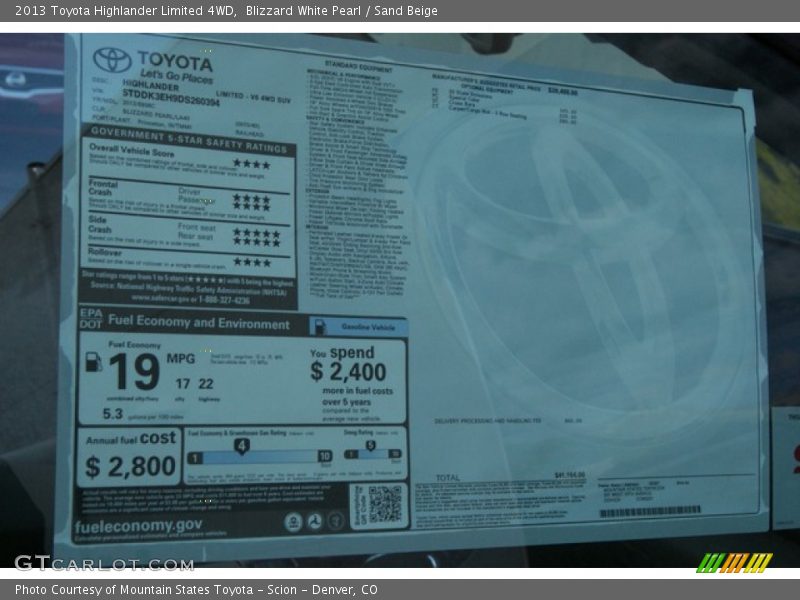 Blizzard White Pearl / Sand Beige 2013 Toyota Highlander Limited 4WD