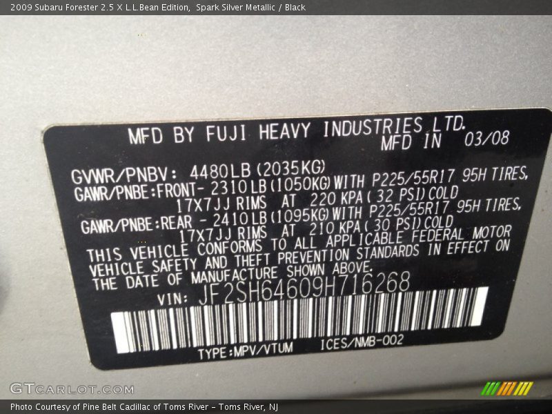 Spark Silver Metallic / Black 2009 Subaru Forester 2.5 X L.L.Bean Edition