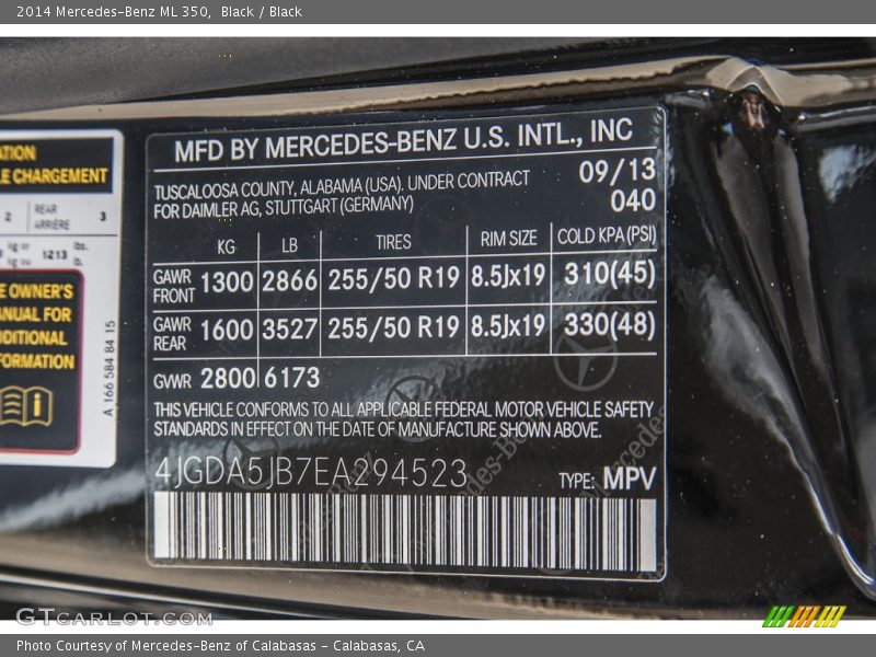 Black / Black 2014 Mercedes-Benz ML 350