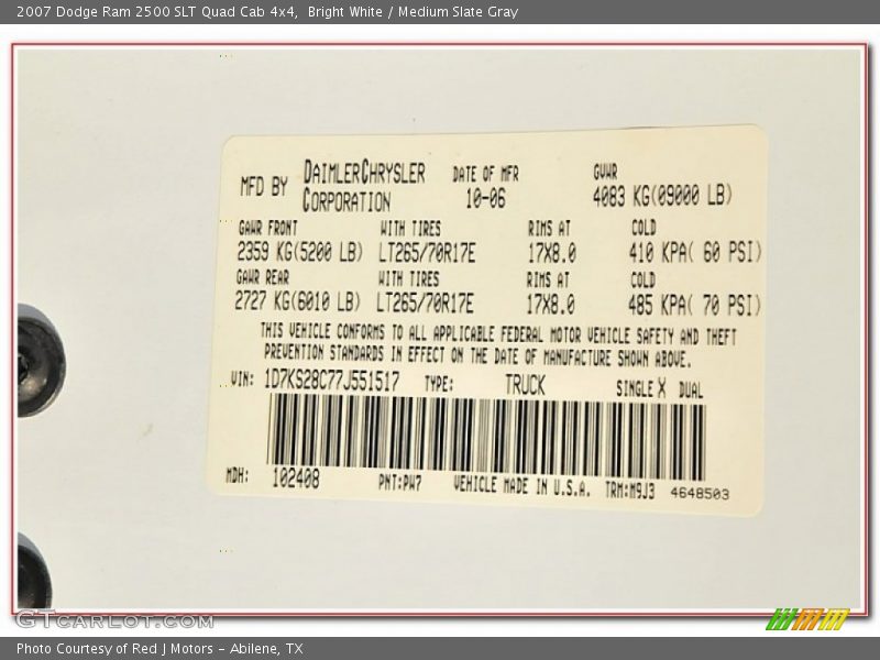 Bright White / Medium Slate Gray 2007 Dodge Ram 2500 SLT Quad Cab 4x4